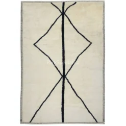 Nouveau tapis "Tulu" fait main, 100 % laine naturelle non teinte, couleurs beige et noir.
