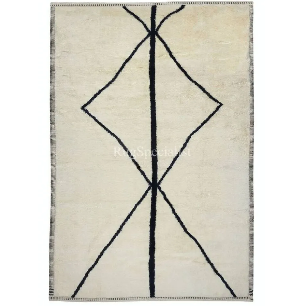 Nouveau tapis "Tulu" fait main, 100 % laine naturelle non teinte, couleurs beige et noir.