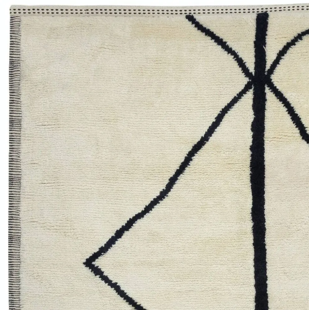 Nouveau tapis "Tulu" fait main, 100 % laine naturelle non teinte, couleurs beige et noir.