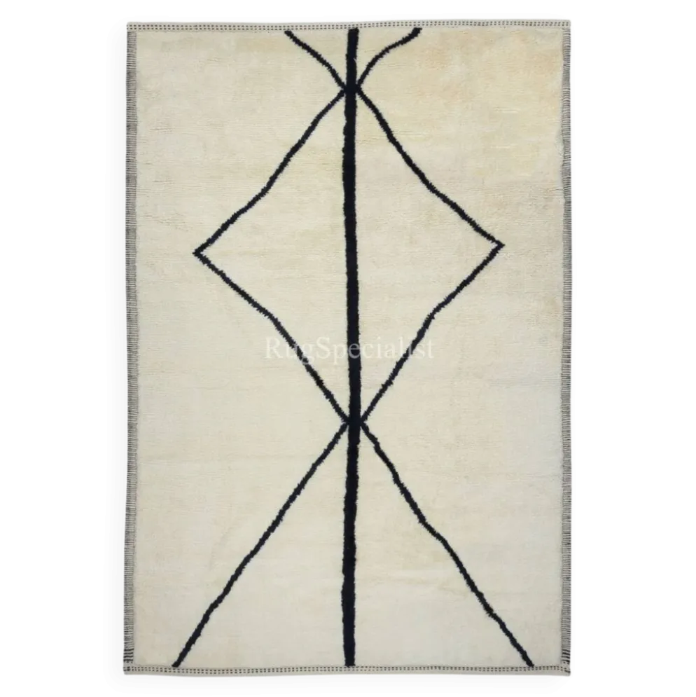 Nouveau tapis "Tulu" fait main, 100 % laine naturelle non teinte, couleurs beige et noir.