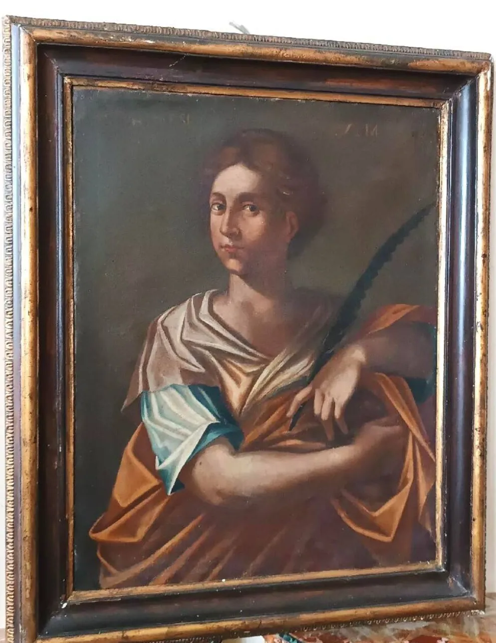 Oil on canvas antique - Saint Agnes - Roman school, 17th century