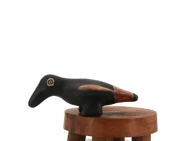 Oiseau folk noir et marron en céramique, Mexique Pérou années 70