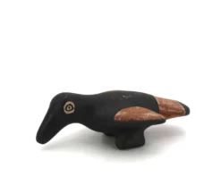 Oiseau folk noir et marron en céramique, Mexique Pérou années 70