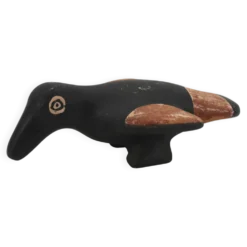 Oiseau folk noir et marron en céramique, Mexique Pérou années 70