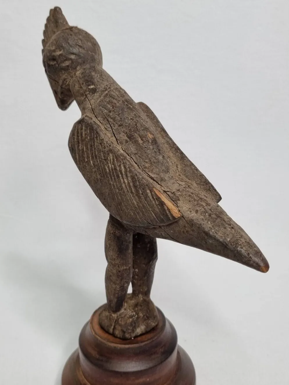 Oiseau fétiche Lobi en bois ancien Sculpture tribale du Burkina Faso 22 cm