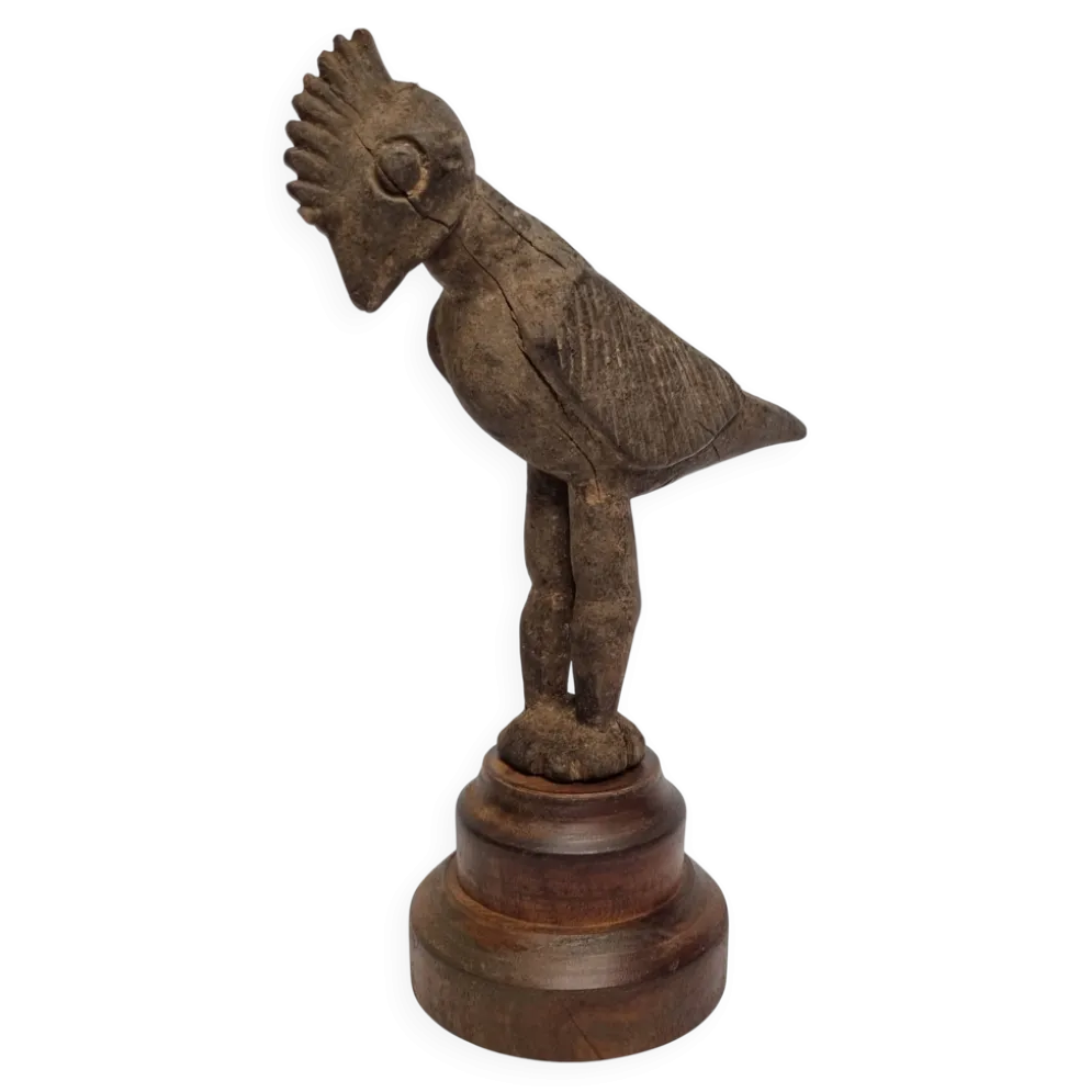 Oiseau fétiche Lobi en bois ancien Sculpture tribale du Burkina Faso 22 cm