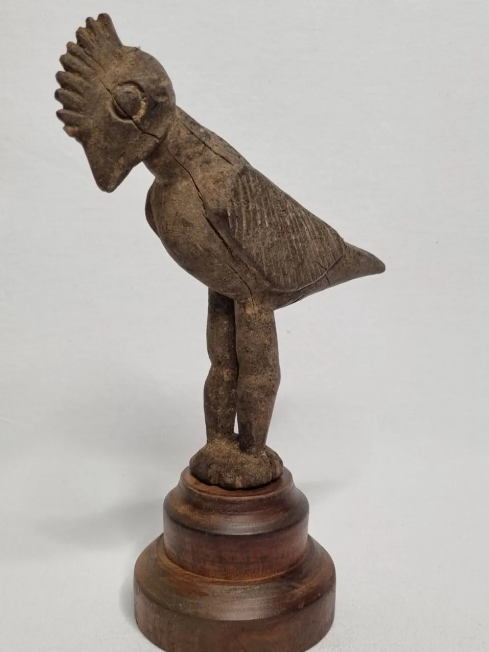 Oiseau fétiche Lobi en bois ancien Sculpture tribale du Burkina Faso 22 cm
