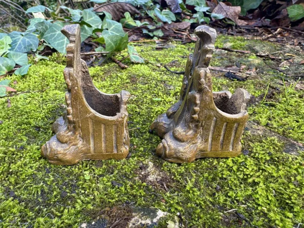 2 ornements pour meuble en bronze pieds griffes Art Nouveau
