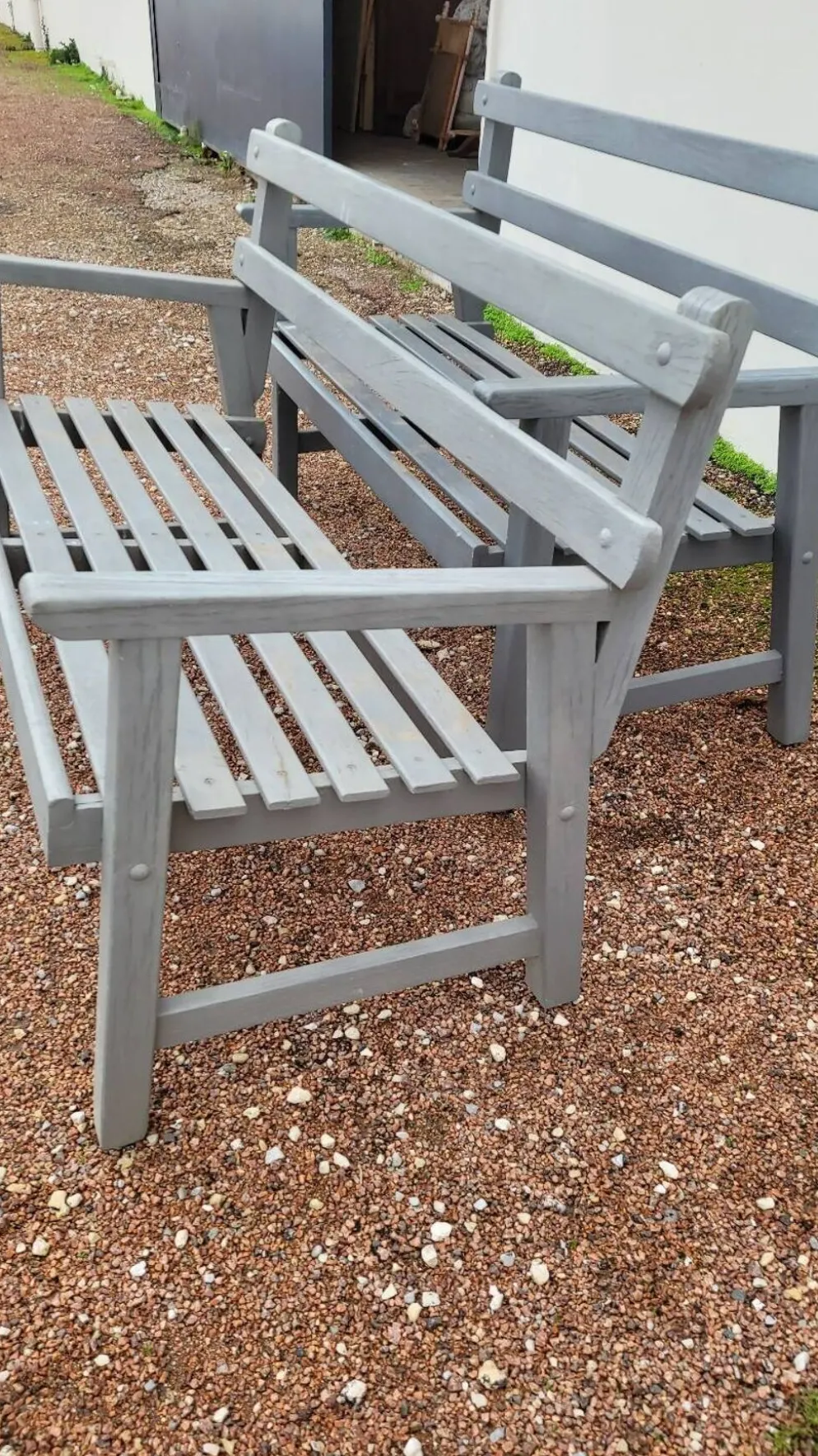Paire de bancs de jardin parc en bois fabrication ancienne