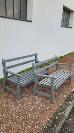 Paire de bancs de jardin parc en bois fabrication ancienne