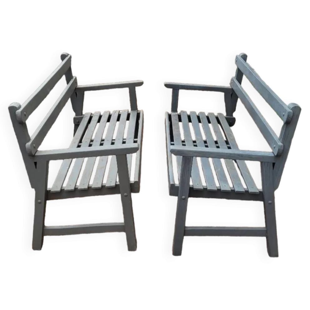 Paire de bancs de jardin parc en bois fabrication ancienne