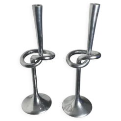Paire de bougeoirs noeud en aluminium, Italie, 1970