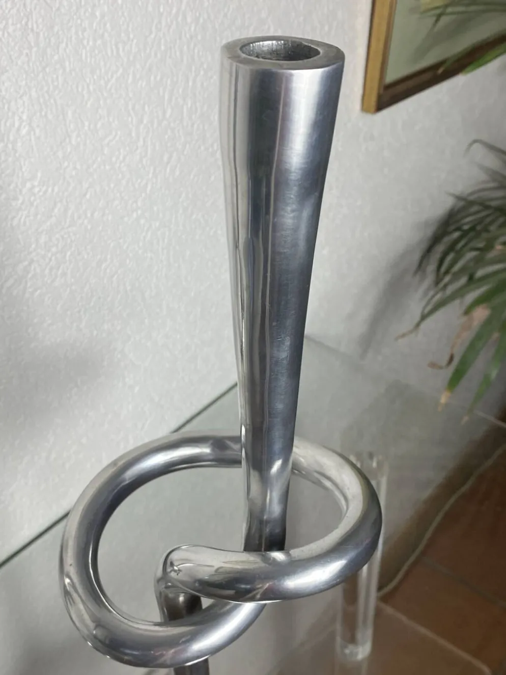 Paire de bougeoirs noeud en aluminium, Italie, 1970