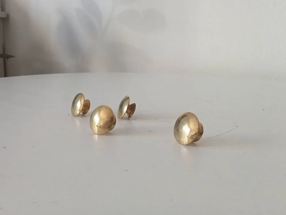 Paire de boutons "lentilles" poignées de meuble vintage en laiton doré