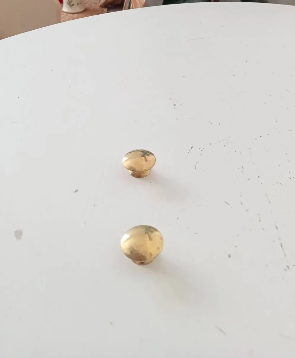 Paire de boutons "lentilles" poignées de meuble vintage en laiton doré