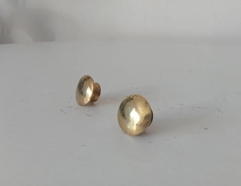 Paire de boutons "lentilles" poignées de meuble vintage en laiton doré
