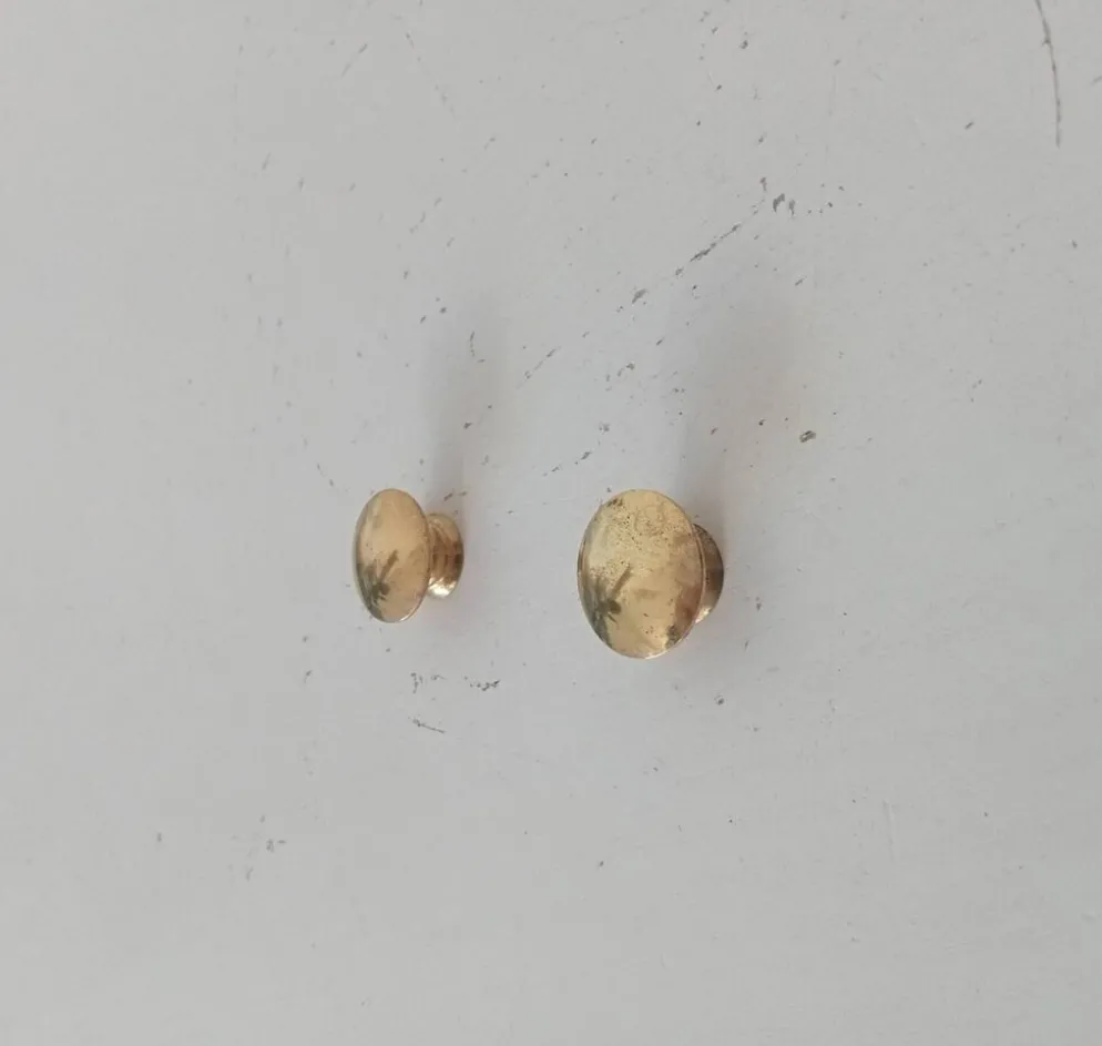 Paire de boutons "lentilles" poignées de meuble vintage en laiton doré