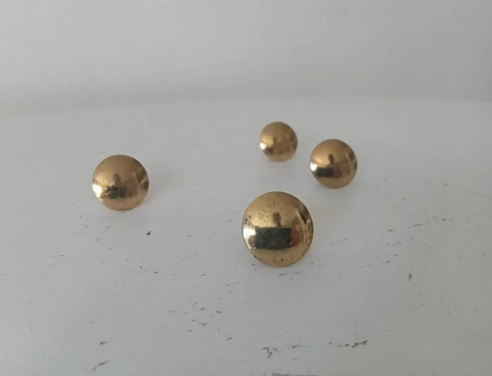 Paire de boutons "lentilles" poignées de meuble vintage en laiton doré