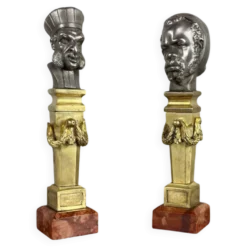 Paire de bustes d’Abyssins en nickel sur gaines en bronze doré et marbre, XIXème siècle