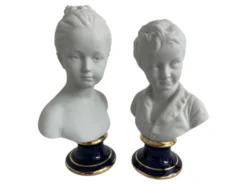 Paire de bustes en biscuit, Tharaud, Houdon, Louise et Alexandre Brongniart