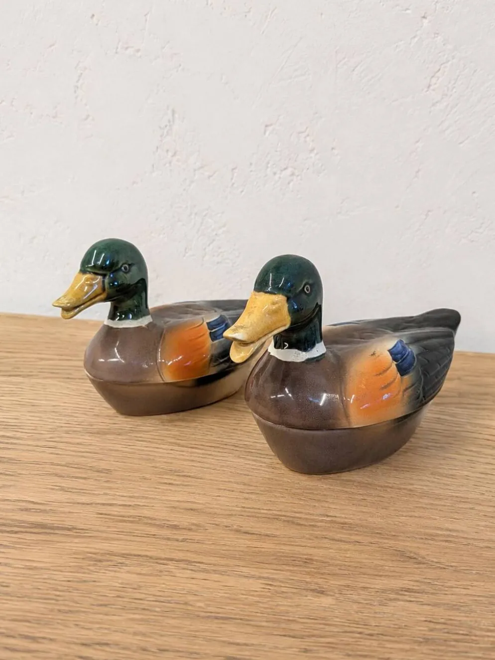 Paire de canards vintage en faïence Michel Caugant