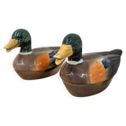 Paire de canards vintage en faïence Michel Caugant