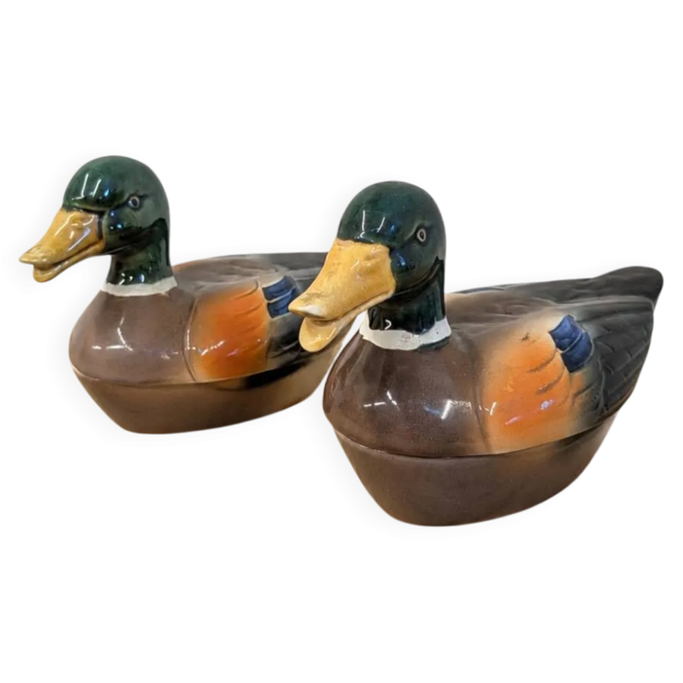 Paire de canards vintage en faïence Michel Caugant