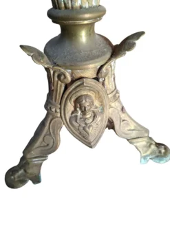 Paire de candélabres d'autel anciens en BRONZE style néogothique H 60 cm