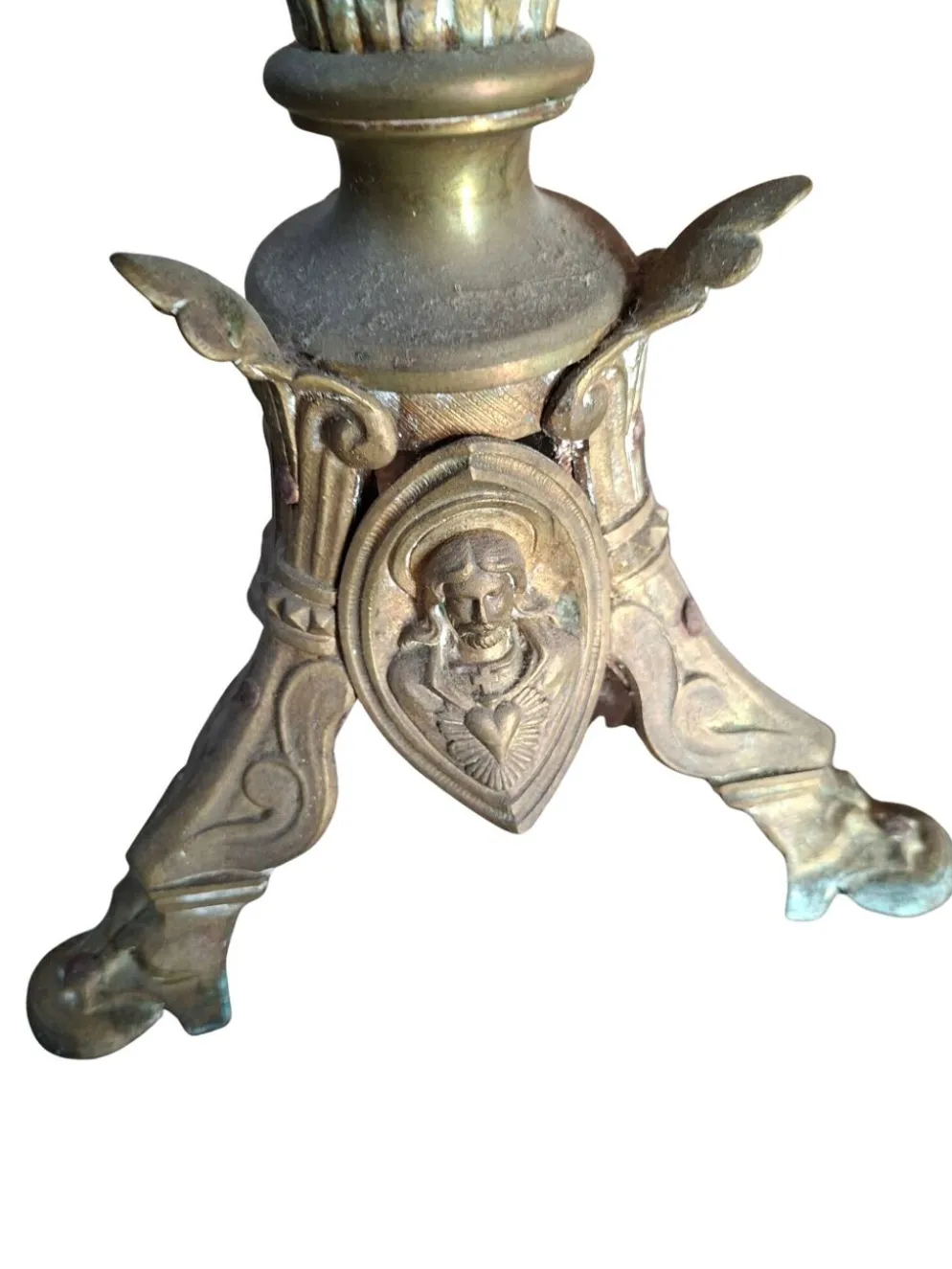 Paire de candélabres d'autel anciens en BRONZE style néogothique H 60 cm