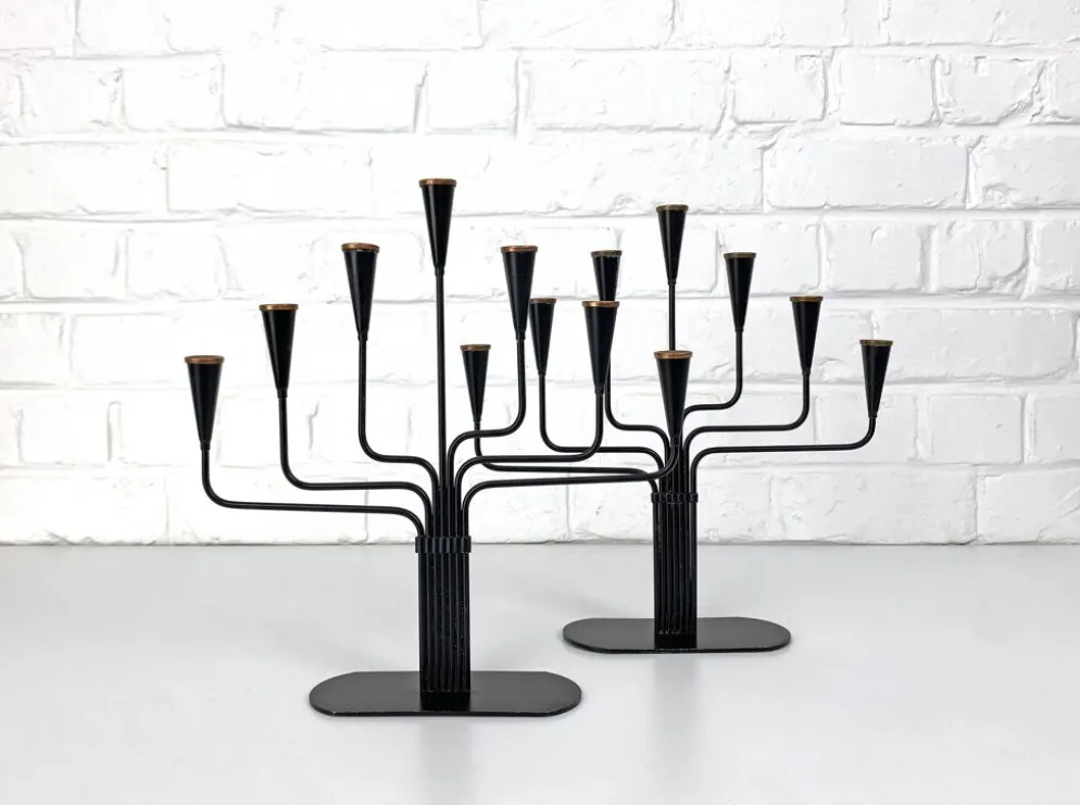 Paire de candélabres Gunnar Ander pour Ystad Metall, Suède, années 50