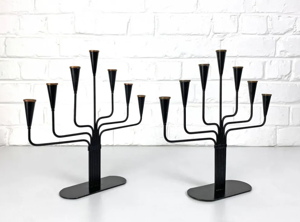 Paire de candélabres Gunnar Ander pour Ystad Metall, Suède, années 50