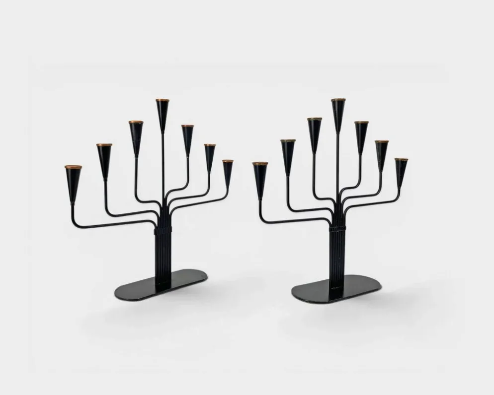 Paire de candélabres Gunnar Ander pour Ystad Metall, Suède, années 50