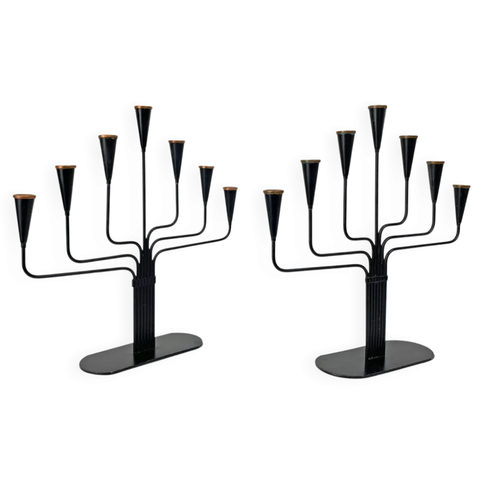 Paire de candélabres Gunnar Ander pour Ystad Metall, Suède, années 50