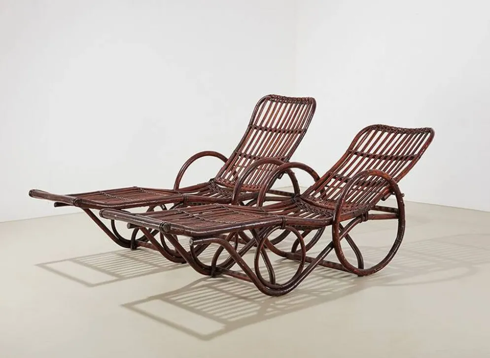 Paire de chaises longues en bambou et rotin, Allemagne, années 1950
