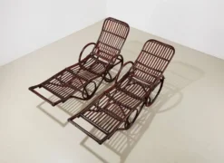Paire de chaises longues en bambou et rotin, Allemagne, années 1950