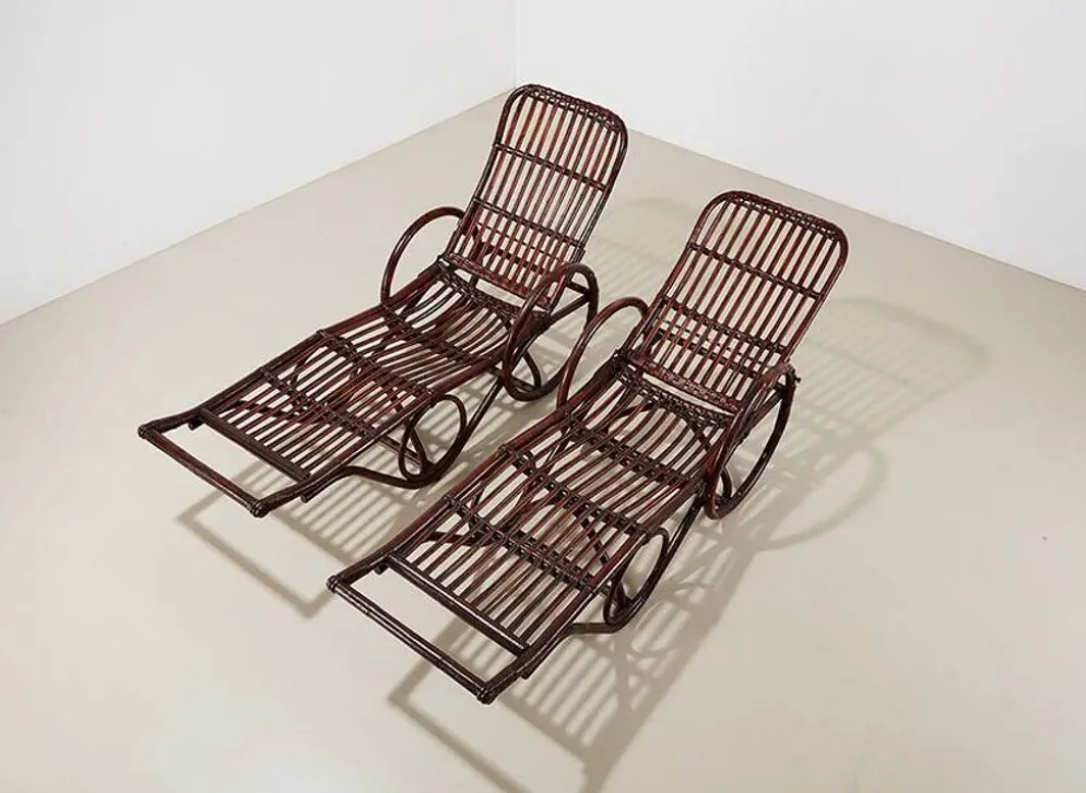 Paire de chaises longues en bambou et rotin, Allemagne, années 1950
