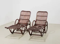 Paire de chaises longues en bambou et rotin, Allemagne, années 1950