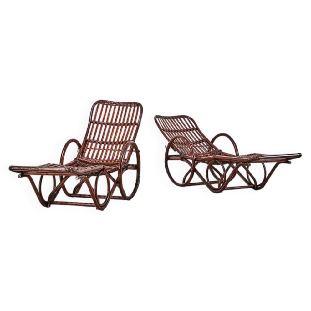 Paire de chaises longues en bambou et rotin, Allemagne, années 1950