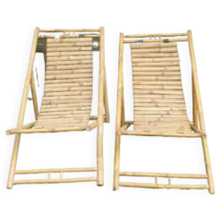 Paire de chaises longues en bambou, transats