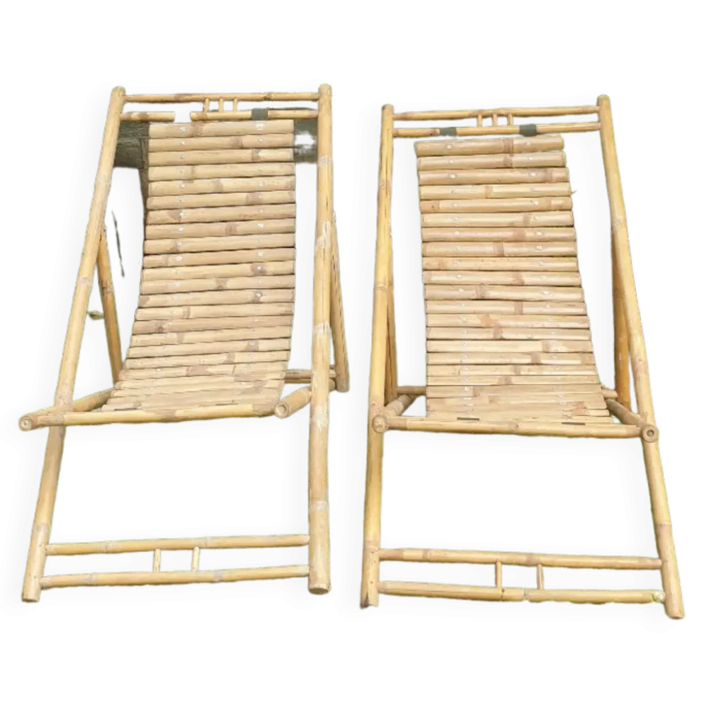 Paire de chaises longues en bambou, transats