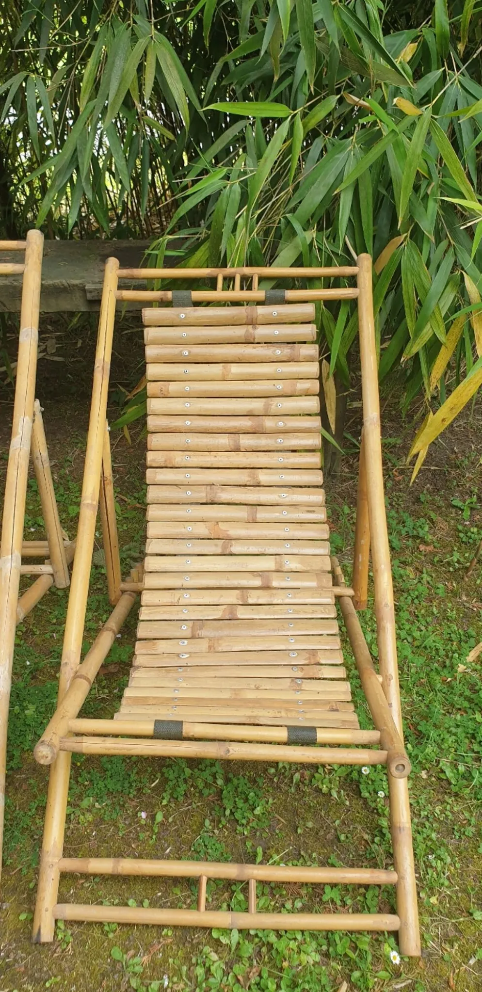 Paire de chaises longues en bambou, transats