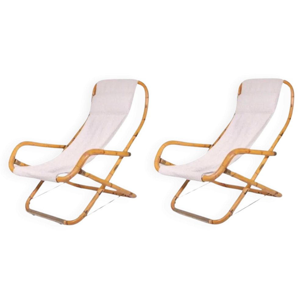 Paire de chaises longues vintage en bambou et laiton par Vivai Del Sud, années 1970