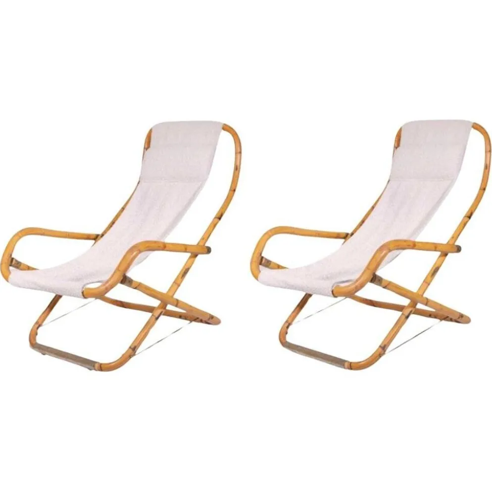 Paire de chaises longues vintage en bambou et laiton par Vivai Del Sud, années 1970