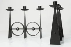 Paire de chandeliers scandinaves en fer forgé brutaliste à 3 lumières 1960