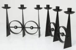 Paire de chandeliers scandinaves en fer forgé brutaliste à 3 lumières 1960