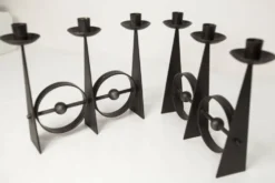 Paire de chandeliers scandinaves en fer forgé brutaliste à 3 lumières 1960