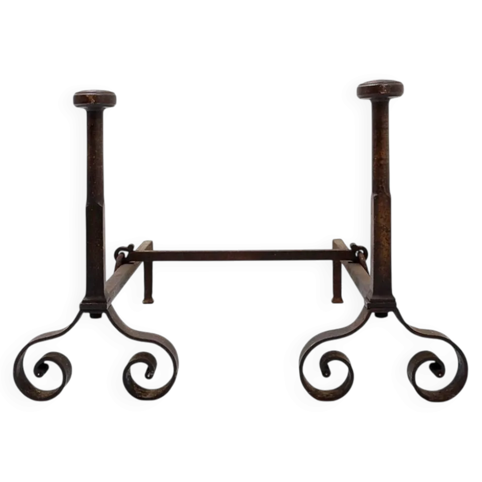 Paire de chenets anciens en fer forgé - XIXe siècle