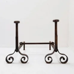 Paire de chenets anciens en fer forgé - XIXe siècle