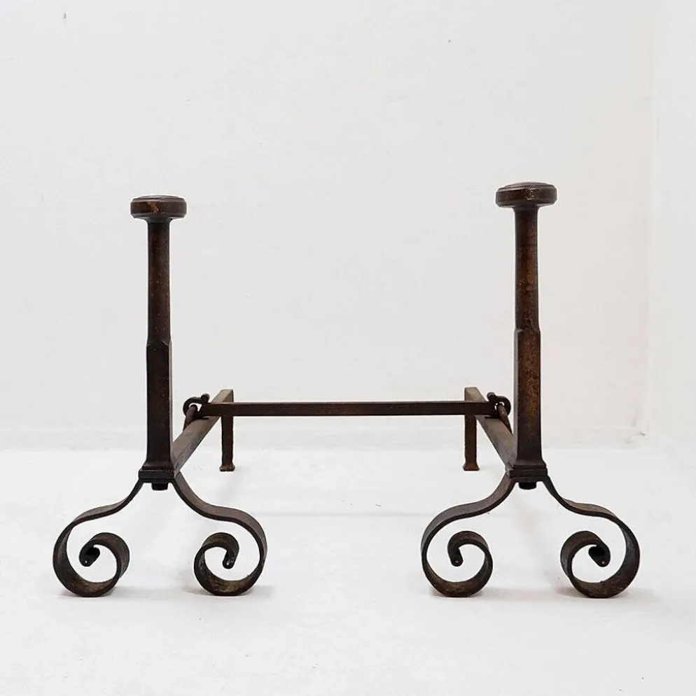 Paire de chenets anciens en fer forgé - XIXe siècle