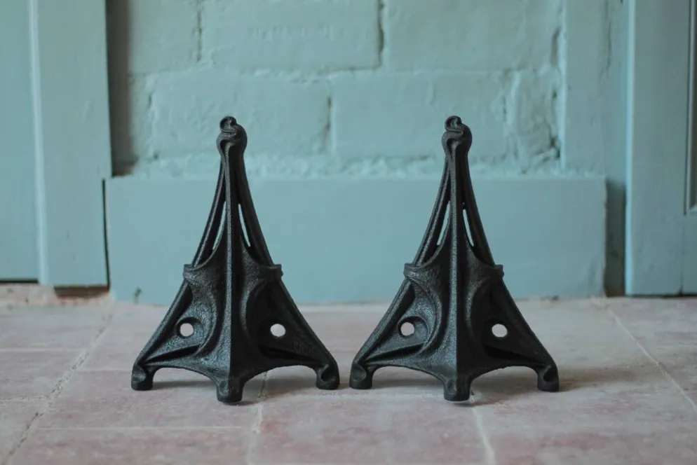 Paire de chenets Art Nouveau en fonte dans le style Hector Guimard, déco